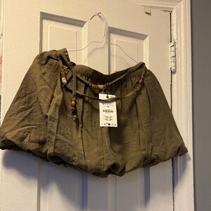 Stylish Brown Linen Shorts with Beaded Detail